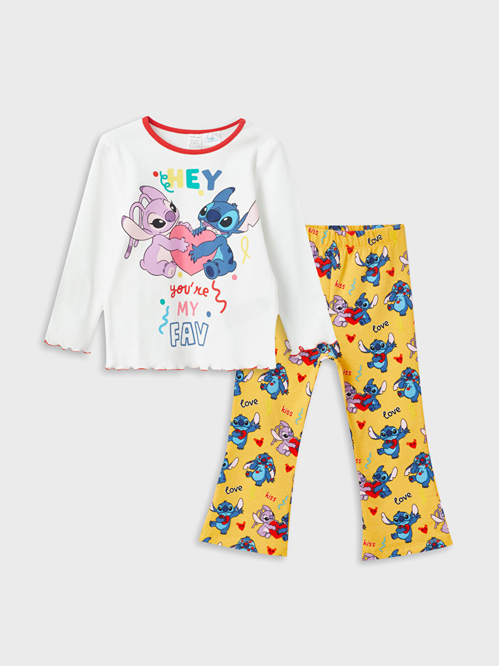 LCW baby Ekru Bisiklet Yaka Uzun Kollu Lilo ve Stitch Baskılı Kız Bebek Sweatshirt ve Tayt Pantolon 2'li Takım - 3