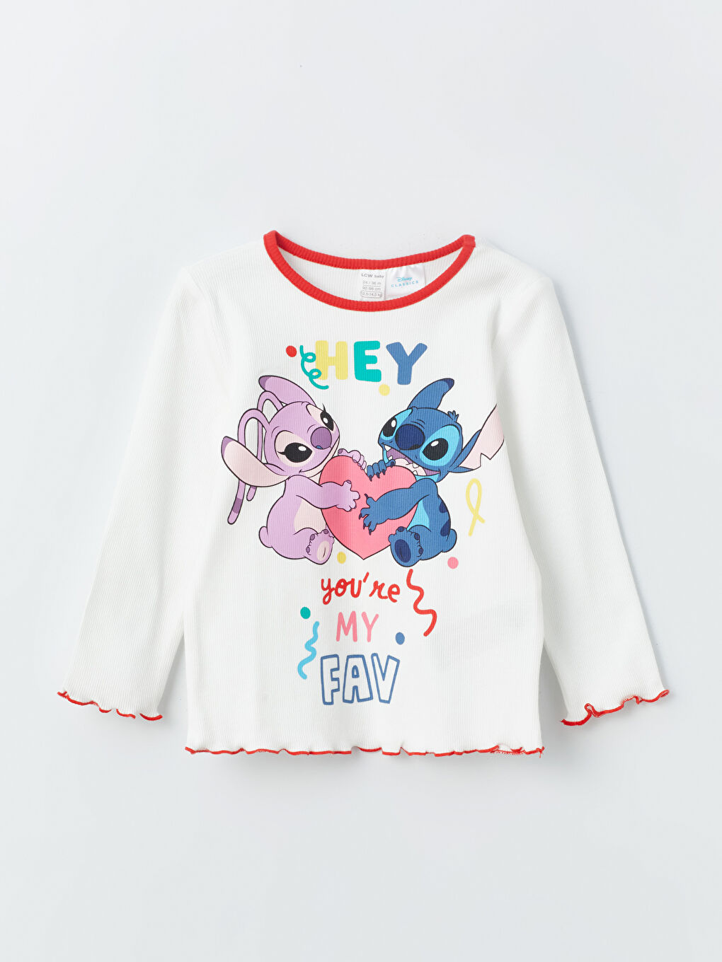 LCW baby Ekru Bisiklet Yaka Uzun Kollu Lilo ve Stitch Baskılı Kız Bebek Sweatshirt ve Tayt Pantolon 2'li Takım - 4