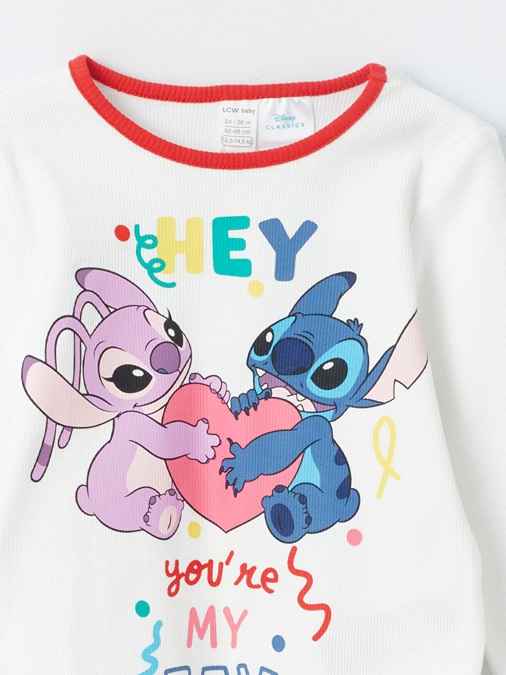 LCW baby Ekru Bisiklet Yaka Uzun Kollu Lilo ve Stitch Baskılı Kız Bebek Sweatshirt ve Tayt Pantolon 2'li Takım - 5