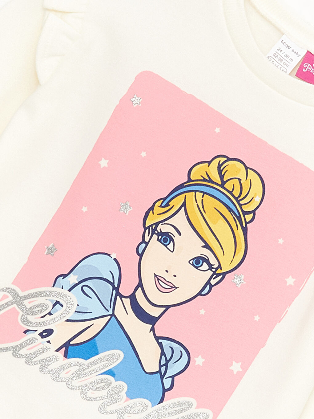 Ekru Bisiklet Yaka Sindirella Baskılı Uzun Kollu Kız Bebek Sweatshirt ve Tayt-3