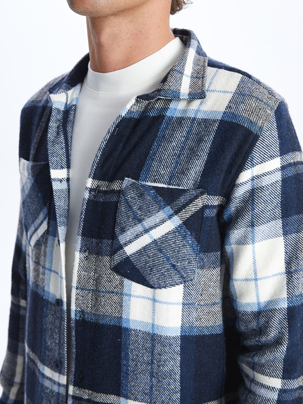 Lacivert Regular Fit Uzun Kollu Ekose Erkek Gömlek-3