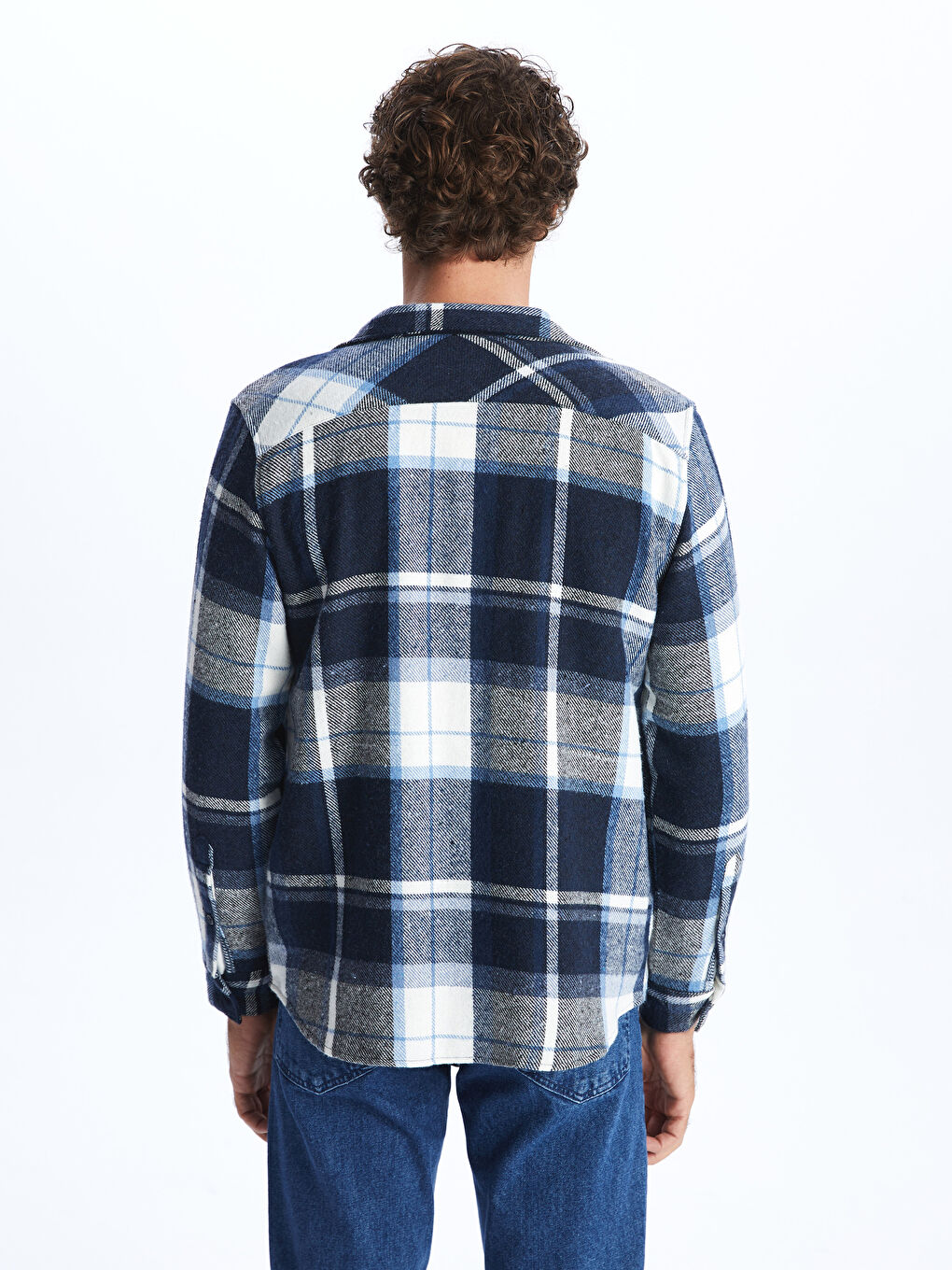 Lacivert Regular Fit Uzun Kollu Ekose Erkek Gömlek-4