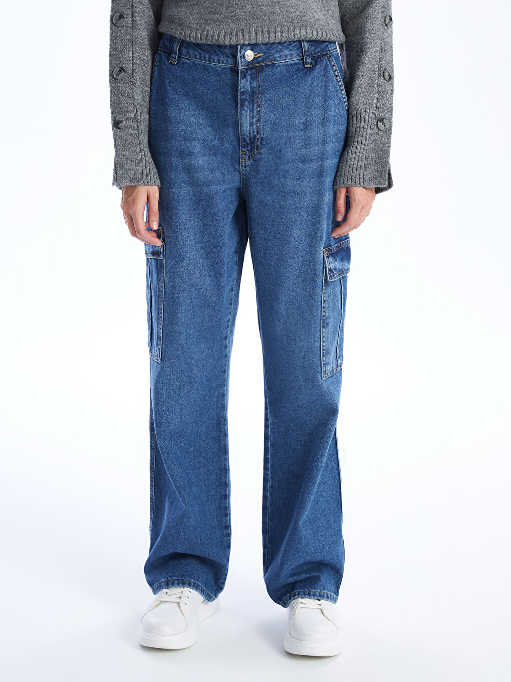 LCW Modest Orta İndigo Rodeo Straight Kadın Kargo Jean Pantolon - 2