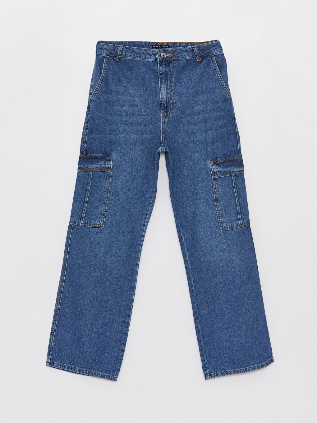 LCW Modest Orta İndigo Rodeo Straight Kadın Kargo Jean Pantolon - 4