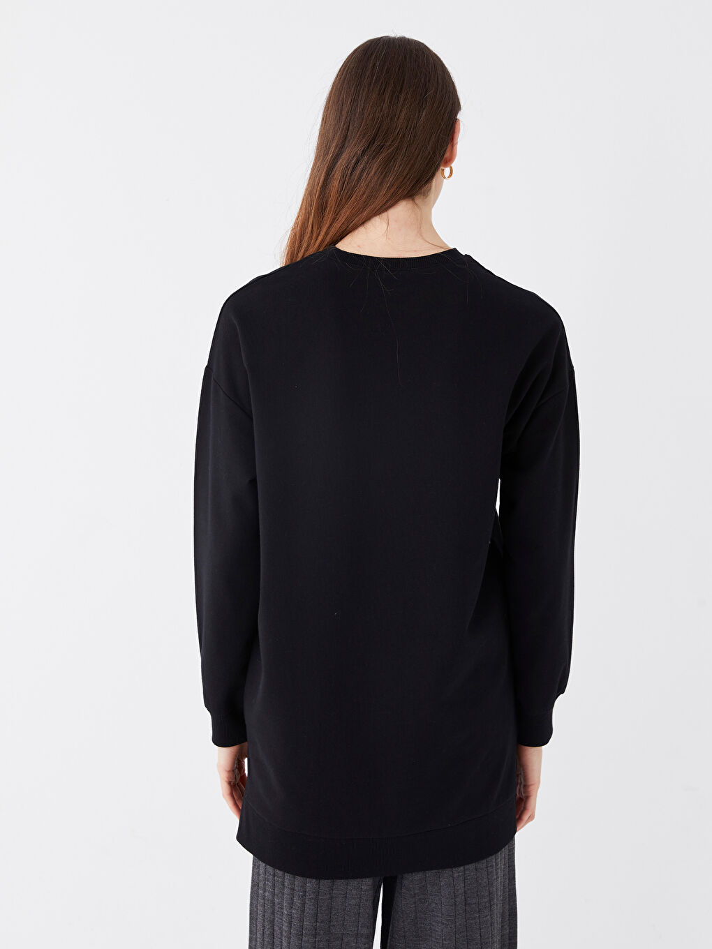 تونيك سترة نسائية كم طويل مطبوع بكول مدور-4