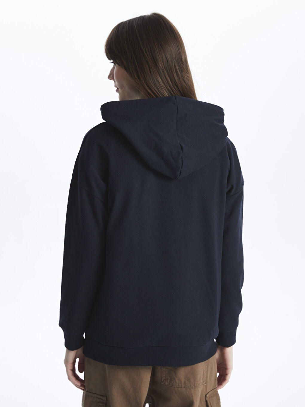 LCW Modest Lacivert Baskılı Oversize Kadın Kalın Hoodie - 4