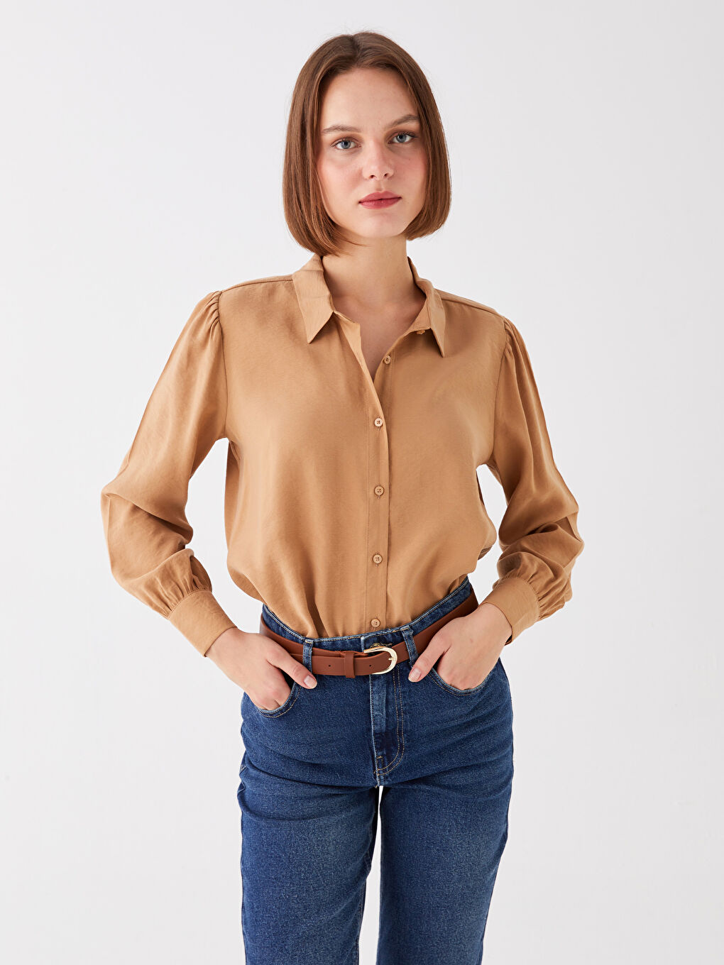 Plain Long Sleeve Oversize Women's Shirt-1