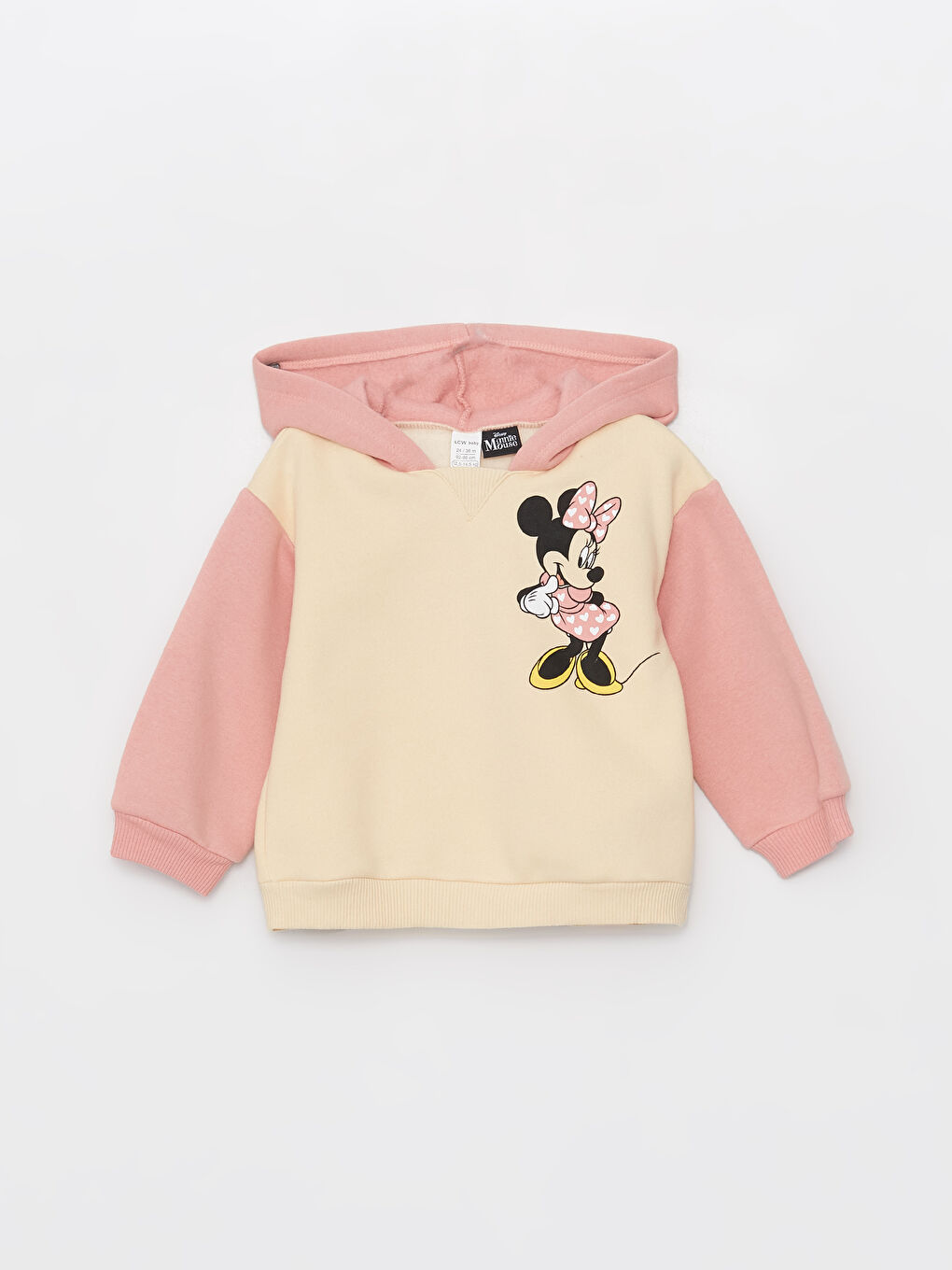 LCW baby Açık Bej Minnie Mouse Baskılı Kız Bebek Hoodie ve Eşofman Altı 2'li Takım - 1