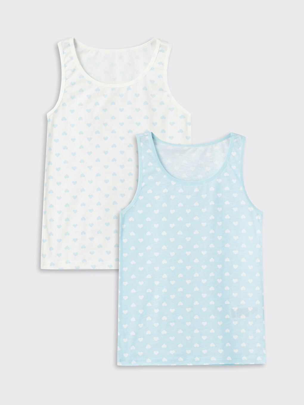 Ekru Bisiklet Yaka Baskılı Kız Çocuk Atlet 2'li