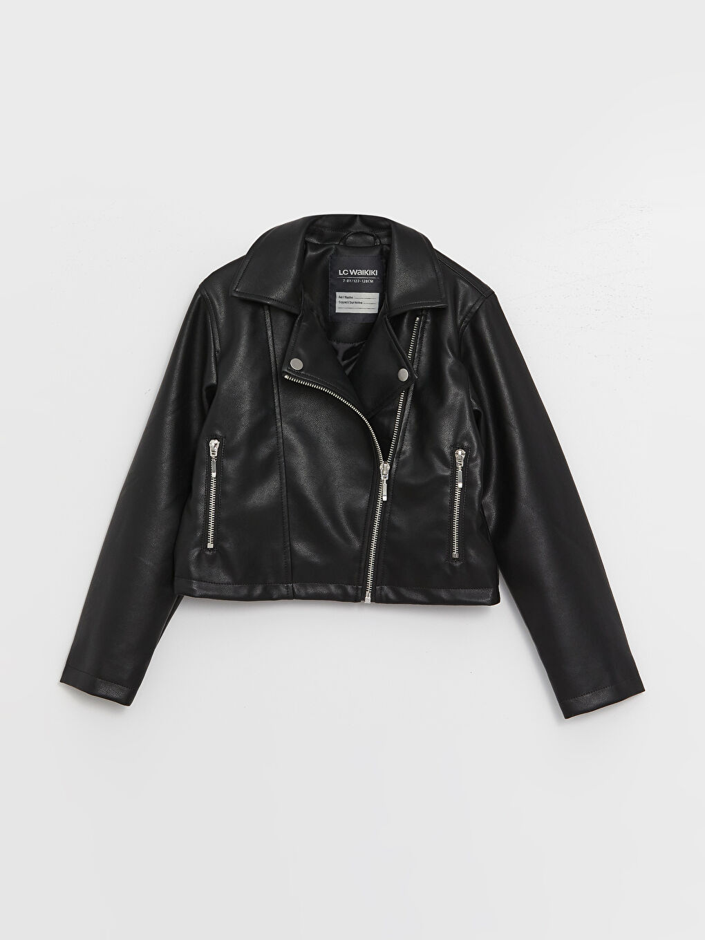 Siyah Deri Görünümlü Kız Çocuk Mont