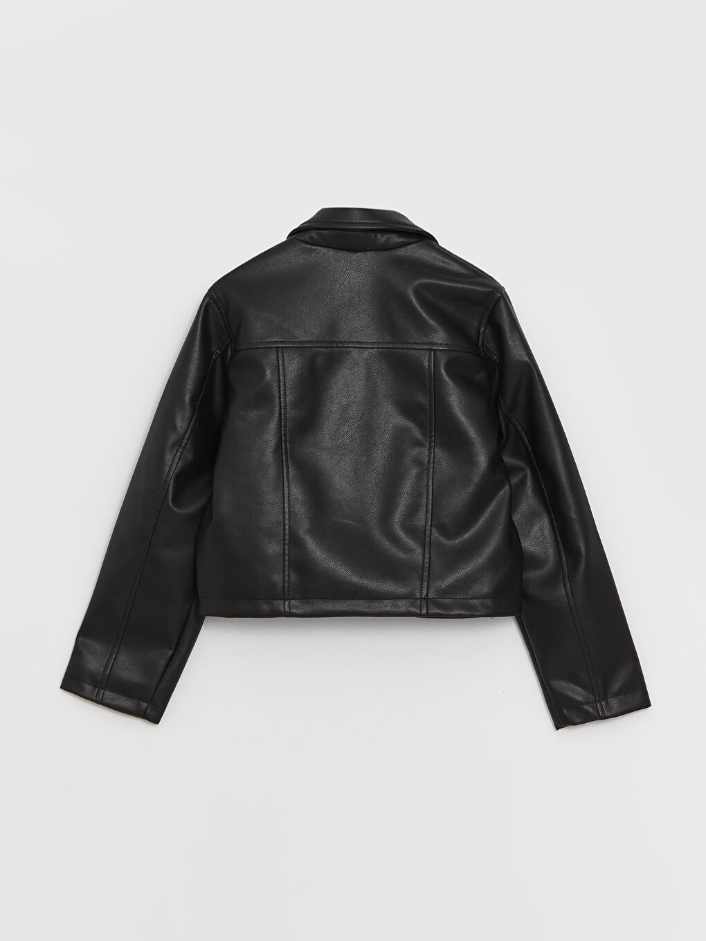 Siyah Deri Görünümlü Kız Çocuk Mont-1