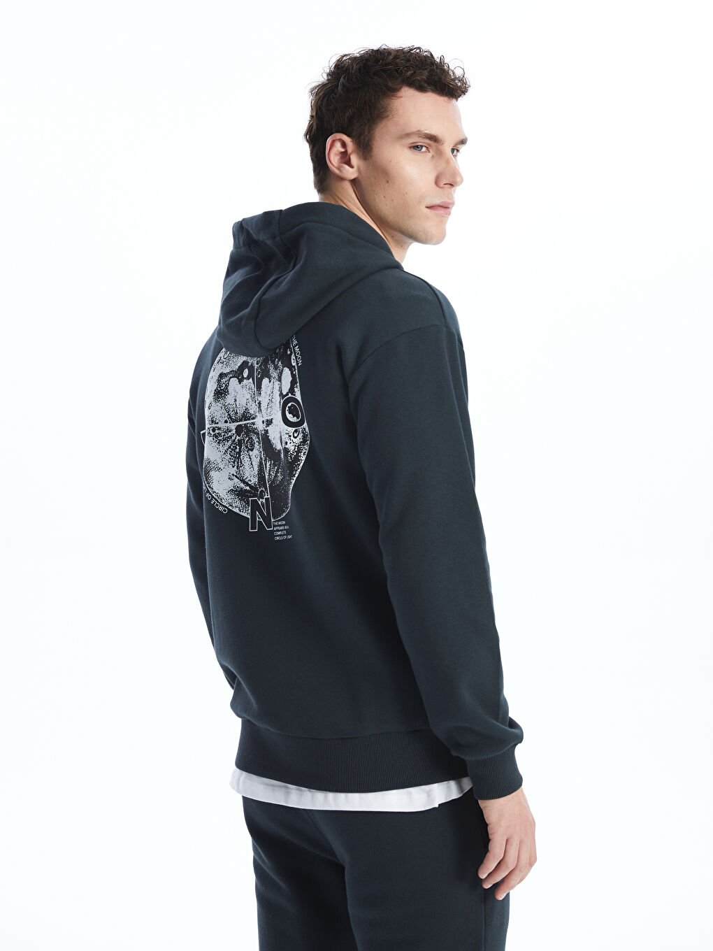 LCW Casual Antrasit Uzun Kollu Baskılı Erkek Hoodie