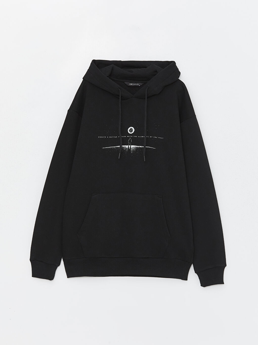 LCW Casual Yeni Siyah Uzun Kollu Baskılı Erkek Hoodie - 5