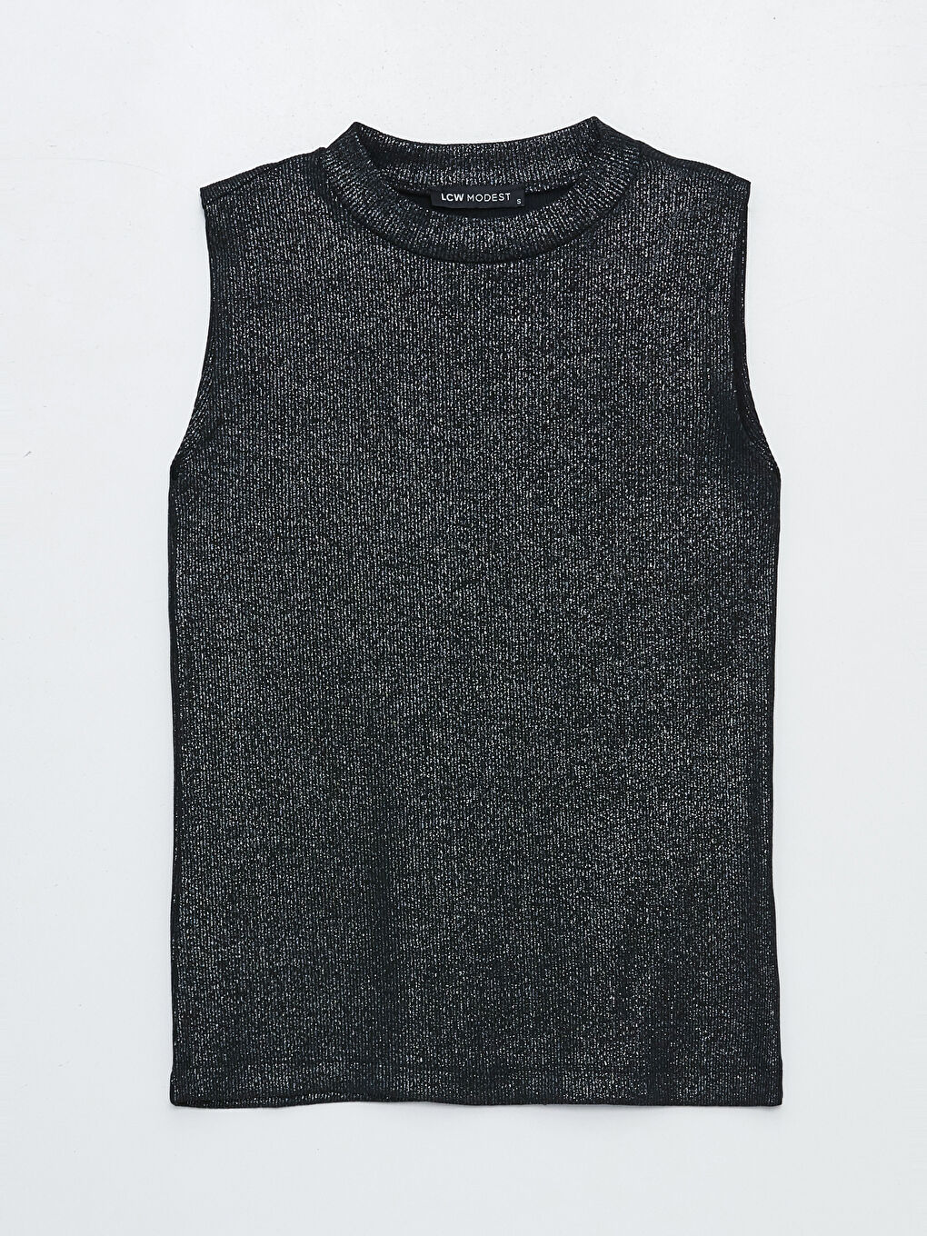 Siyah Bisiklet Yaka Parlak Görünümlü Kadın Tunik-5