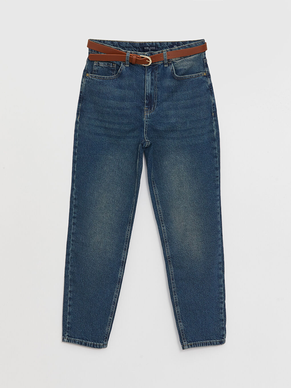 LCW Jeans Orta İndigo Rodeo Beli Kemerli Mom Fit Kadın Jean Pantolon - 5