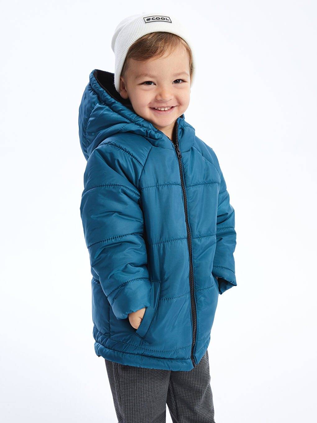 Mavi Kapüşonlu Erkek Bebek Şişme Mont-1