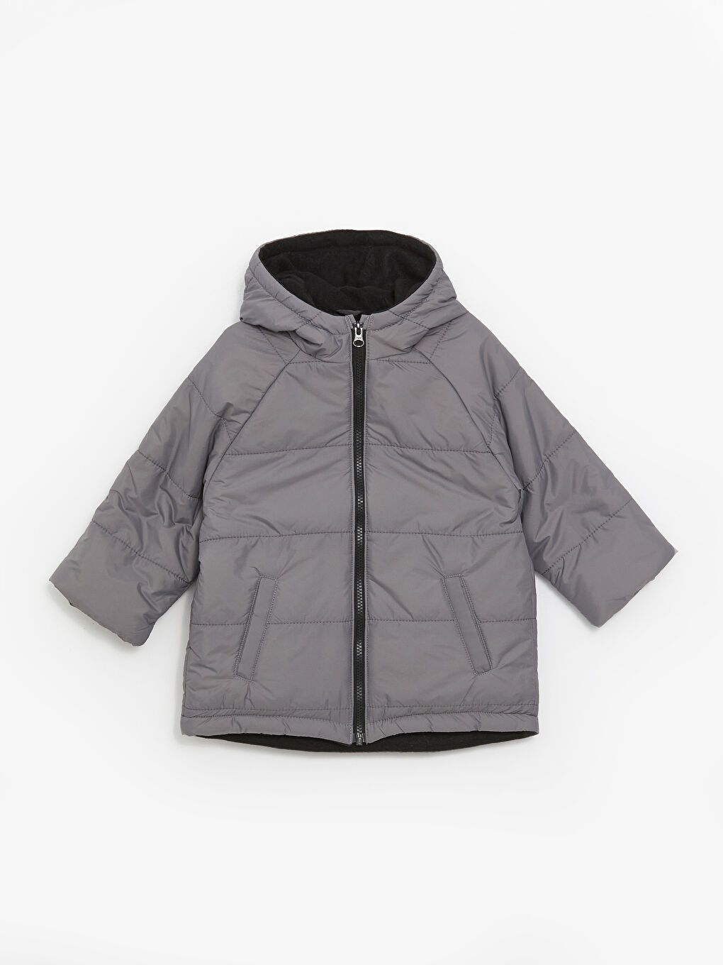 Gri Kapüşonlu Uzun Kollu Erkek Bebek Şişme Mont-2