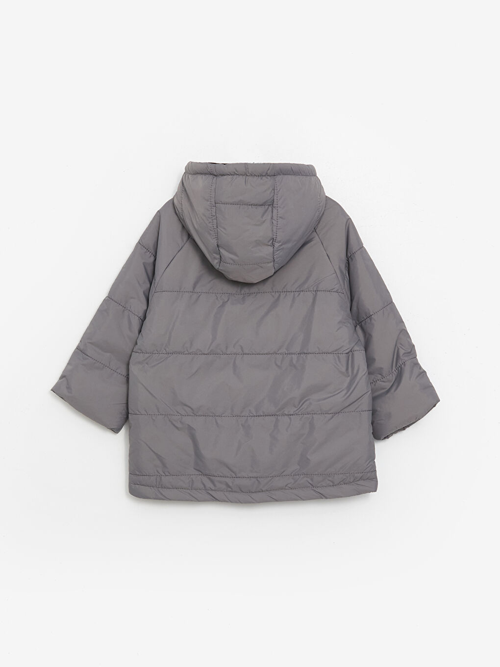 Gri Kapüşonlu Uzun Kollu Erkek Bebek Şişme Mont-3