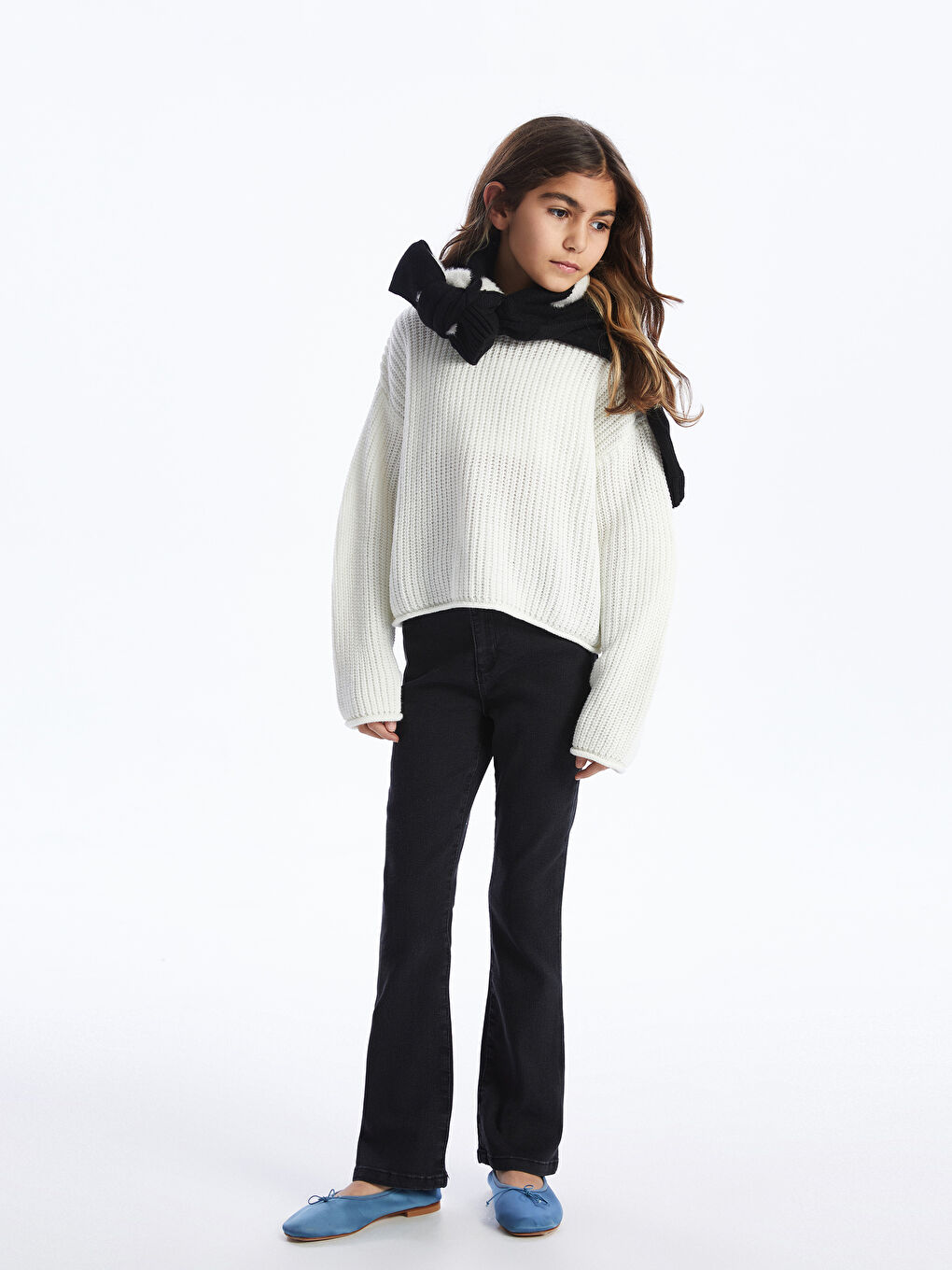 Siyah İspanyol Paça Kız Çocuk Jean Pantolon-1