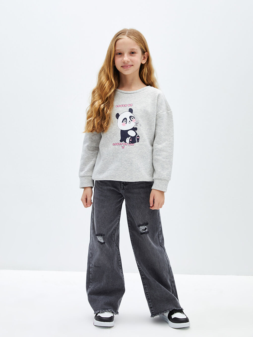 Mavi Wideleg Kız Çocuk Jean Pantolon-1