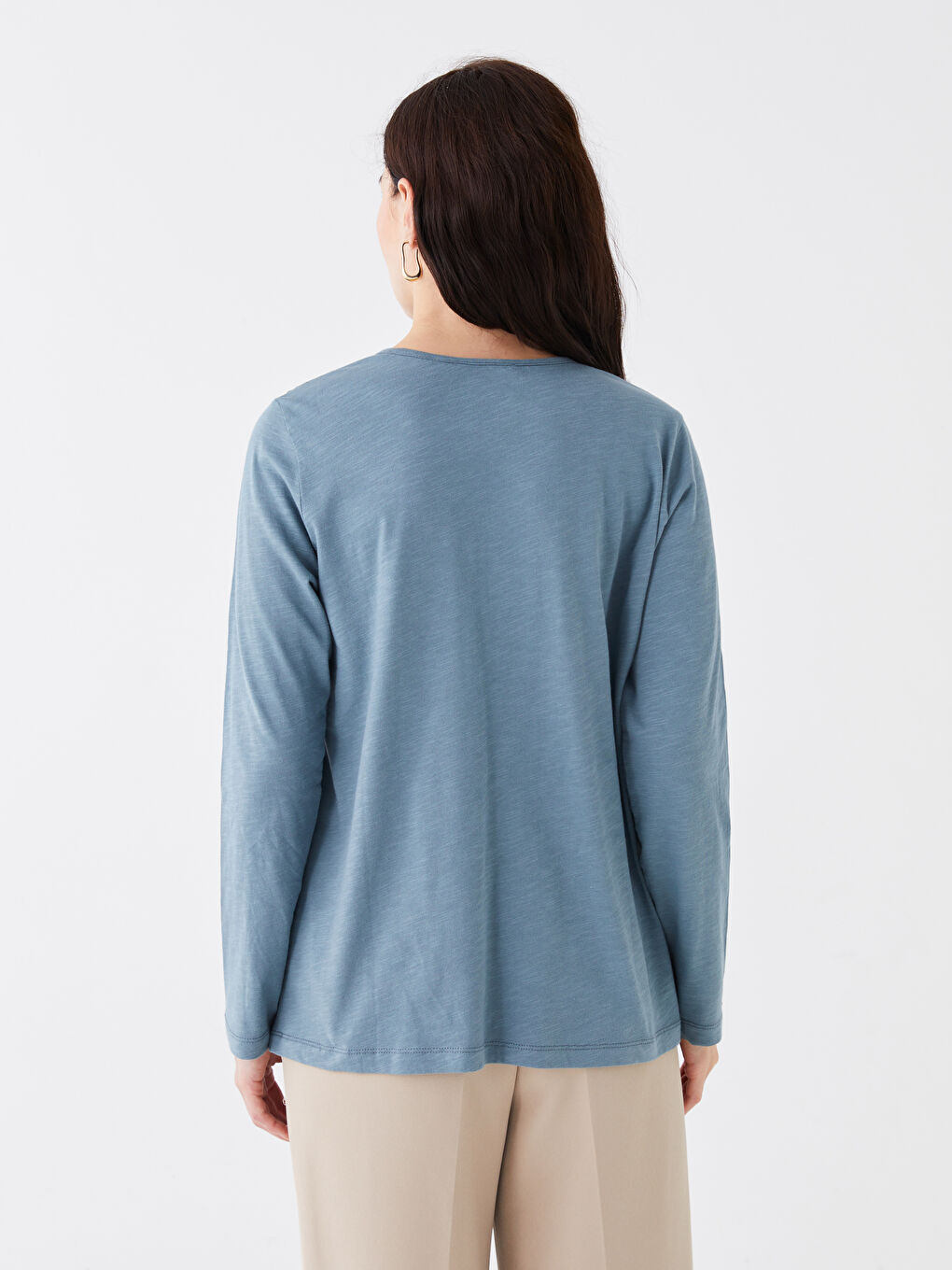 Tie Neck Plain Long Sleeve Women's Blouse-4