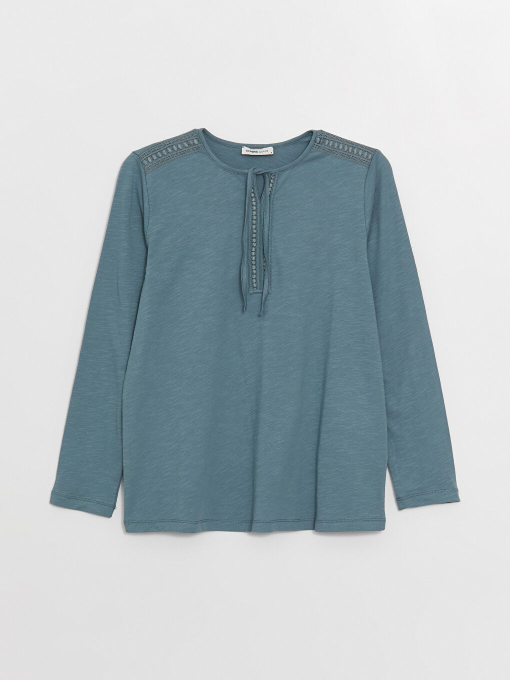 Tie Neck Plain Long Sleeve Women's Blouse-5