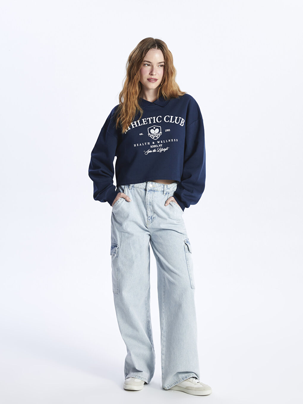 Polo Neck Printed Oversize Women's Thick Sweatshirt-2