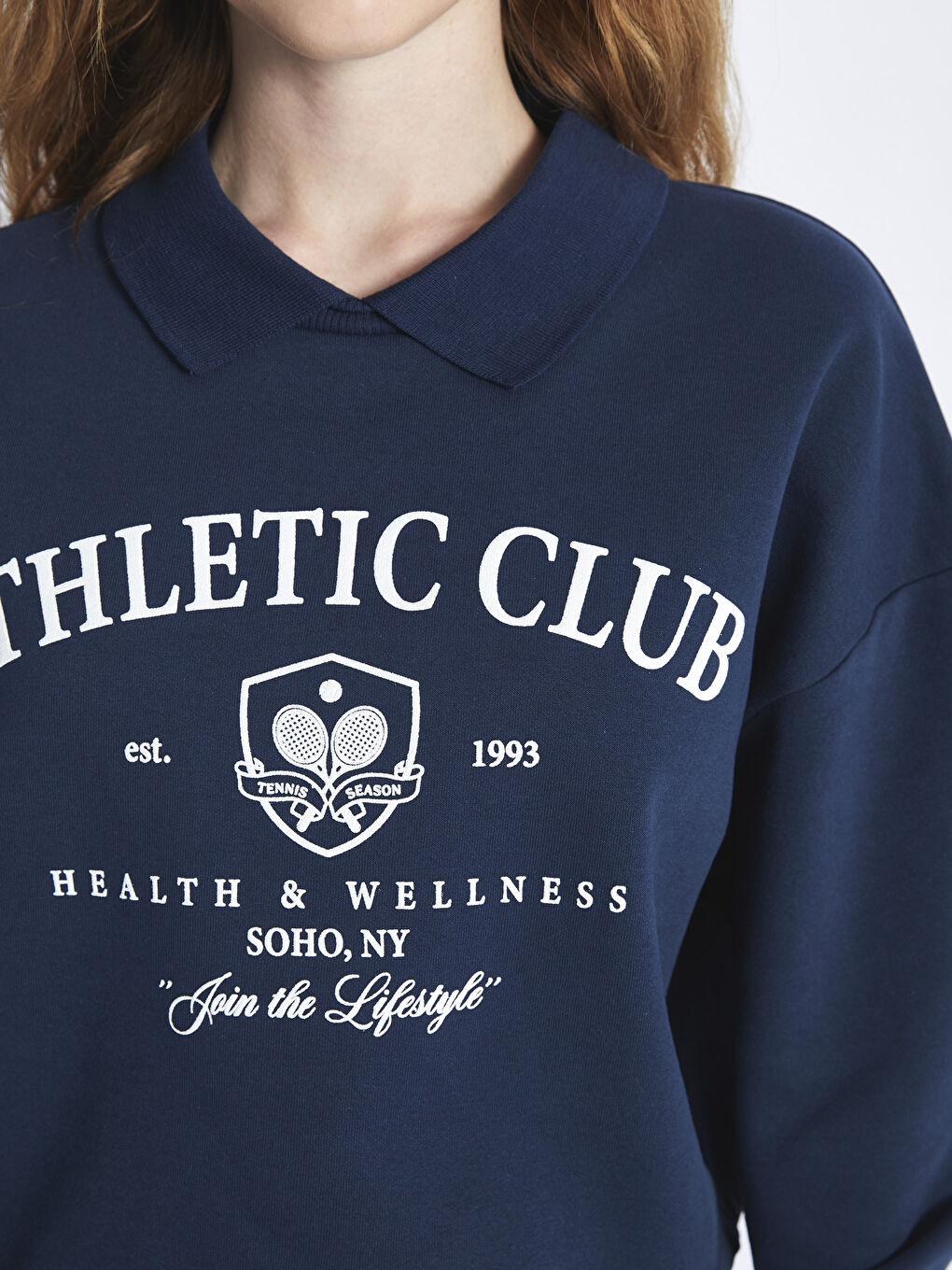 Polo Neck Printed Oversize Women's Thick Sweatshirt-3