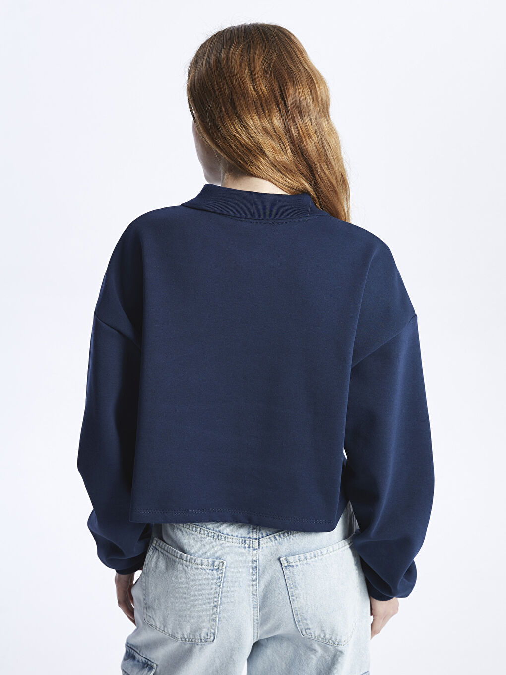 Polo Neck Printed Oversize Women's Thick Sweatshirt-4