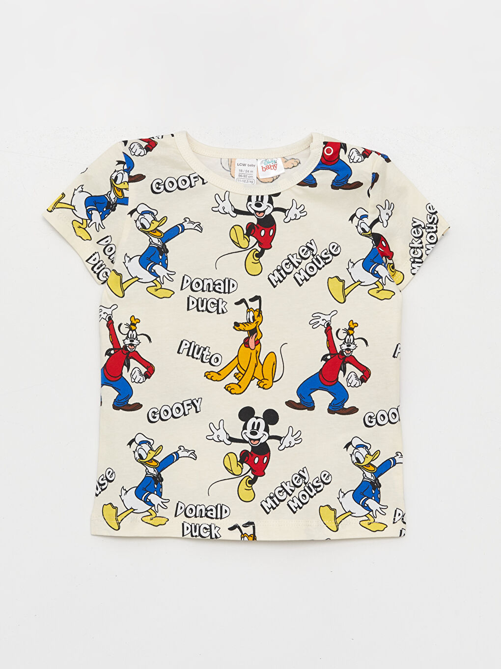Ekru Bisiklet Yaka Kısa Kollu Mickey Mouse Baskılı Erkek Bebek Pijama Takımı-1