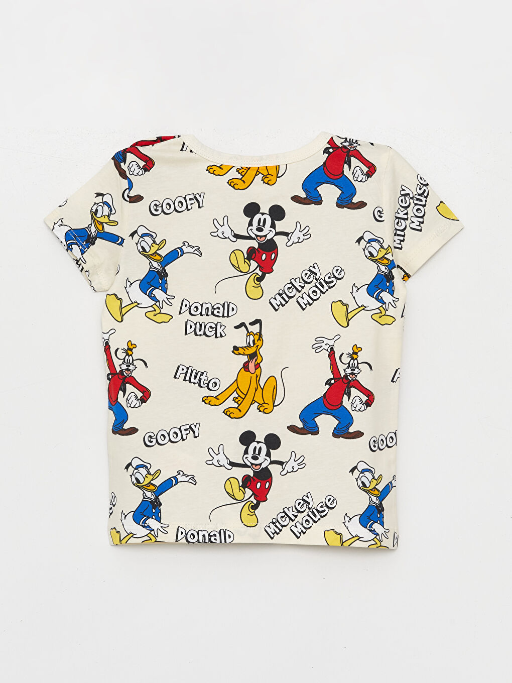 Ekru Bisiklet Yaka Kısa Kollu Mickey Mouse Baskılı Erkek Bebek Pijama Takımı-2