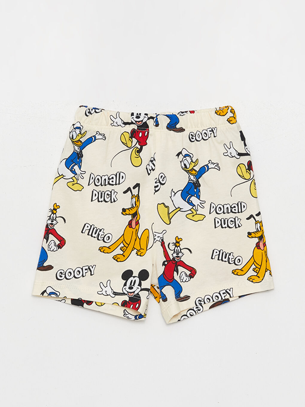 Ekru Bisiklet Yaka Kısa Kollu Mickey Mouse Baskılı Erkek Bebek Pijama Takımı-3
