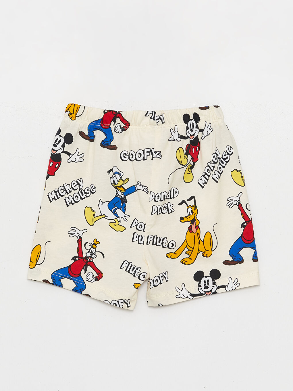Ekru Bisiklet Yaka Kısa Kollu Mickey Mouse Baskılı Erkek Bebek Pijama Takımı-4
