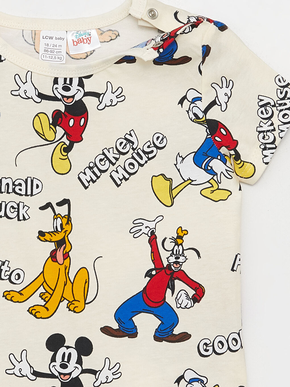 Ekru Bisiklet Yaka Kısa Kollu Mickey Mouse Baskılı Erkek Bebek Pijama Takımı-5