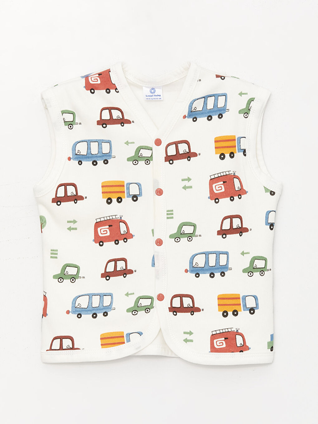 Ekru V Yaka Baskılı Erkek Bebek Yelek