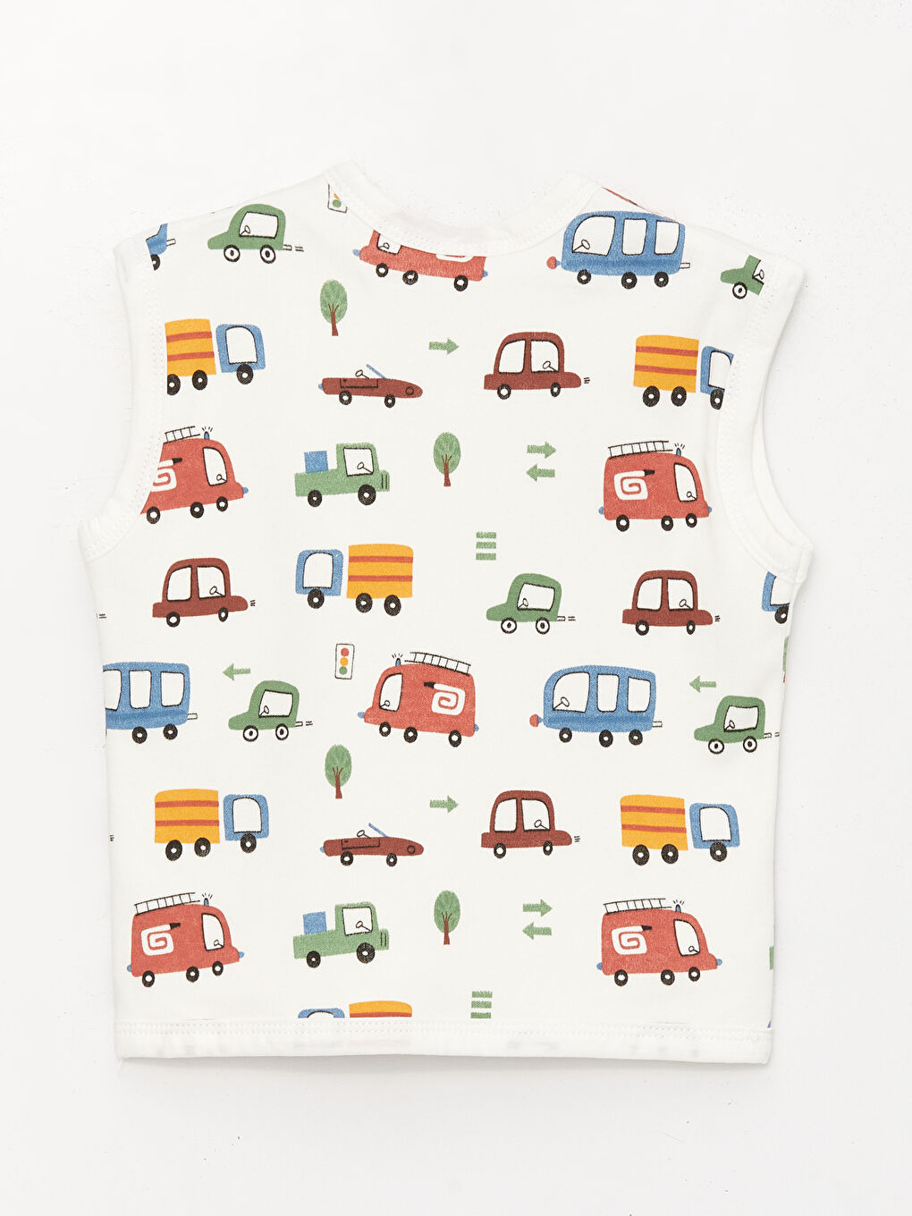 Ekru V Yaka Baskılı Erkek Bebek Yelek-1