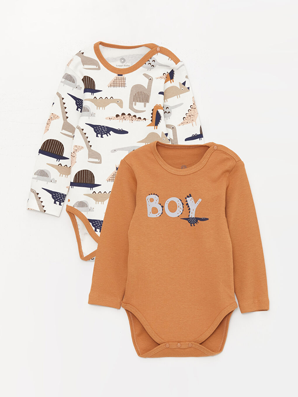 Kahverengi Bisiklet Yaka Baskılı Erkek Bebek Çıtçıtlı Bodysuit 2'li