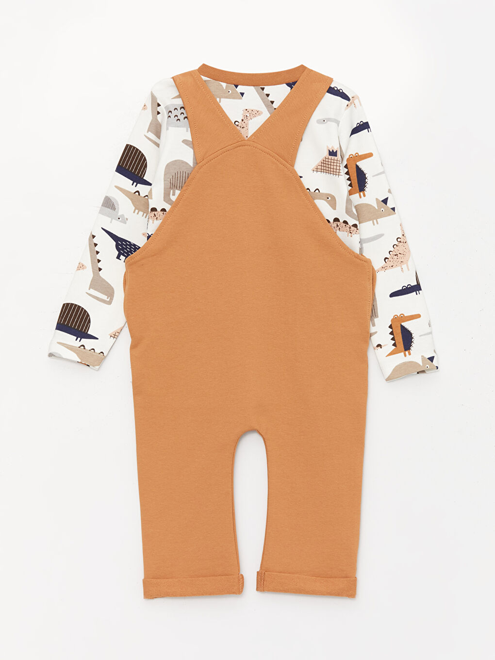 Kahverengi Bisiklet Yaka Uzun Kollu Baskılı Erkek Bebek Salopet Takımı-1