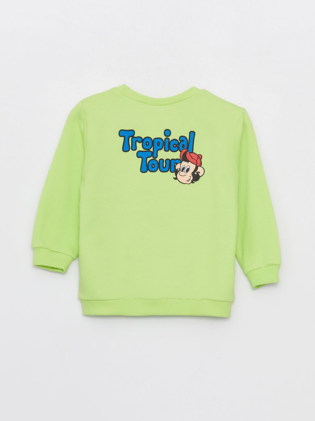 LCW baby Yeşil Bisiklet Yaka Uzun Kollu Nostaljik Maymun Baskılı Erkek Bebek Sweatshirt - 1