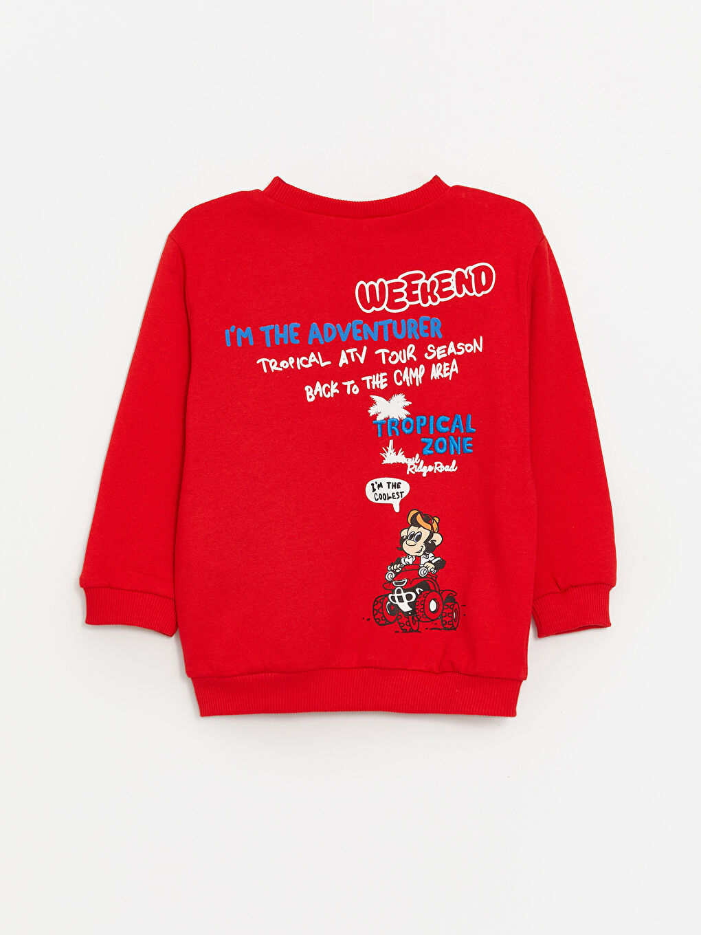 LCW baby Canlı Kırmızı Bisiklet Yaka Uzun Kollu Nostaljik Maymun Baskılı Erkek Bebek Sweatshirt - 1