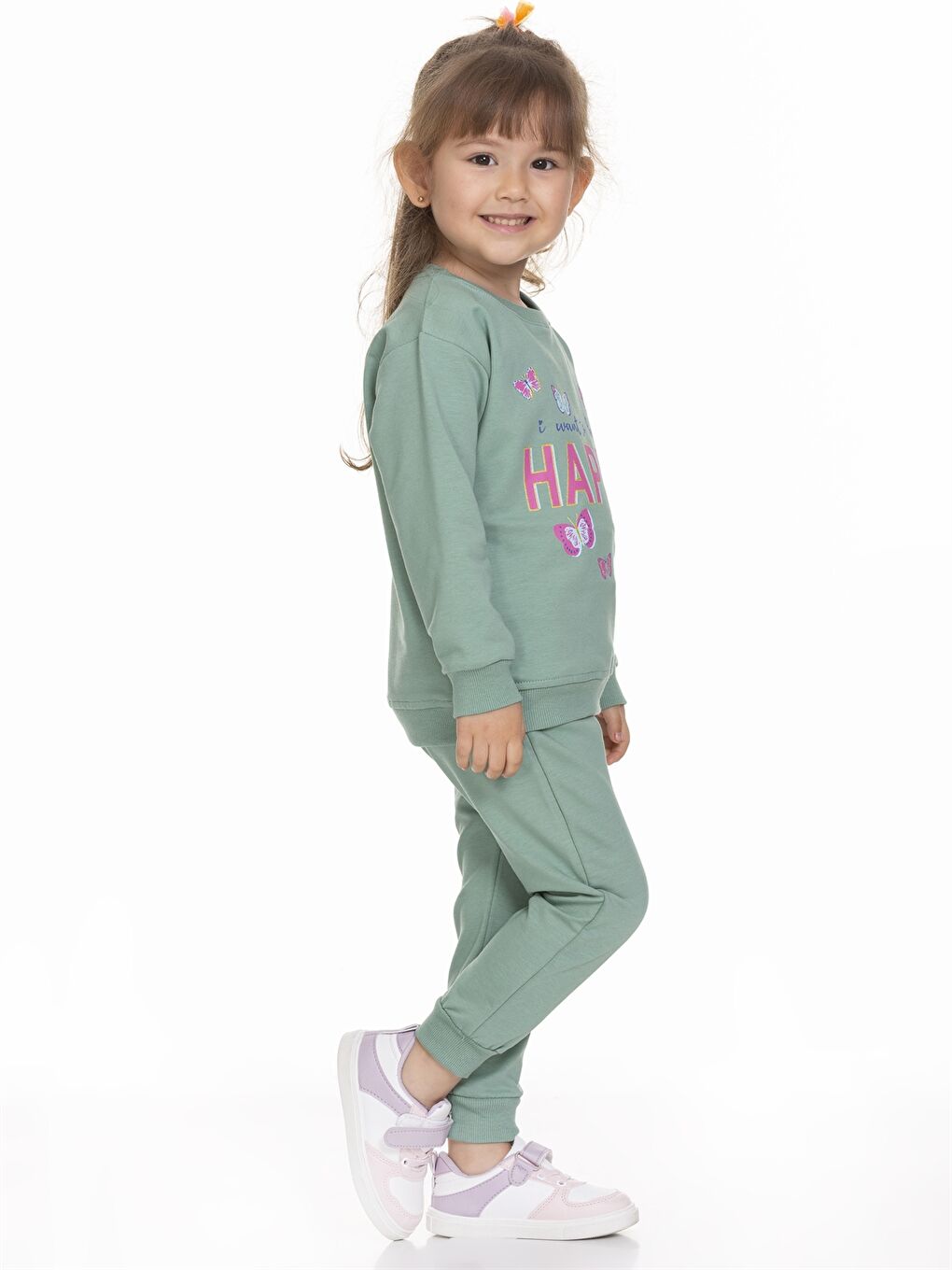 Yeşil Bisiklet Yaka Uzun Kollu Kız Bebek 2'li Takım-1