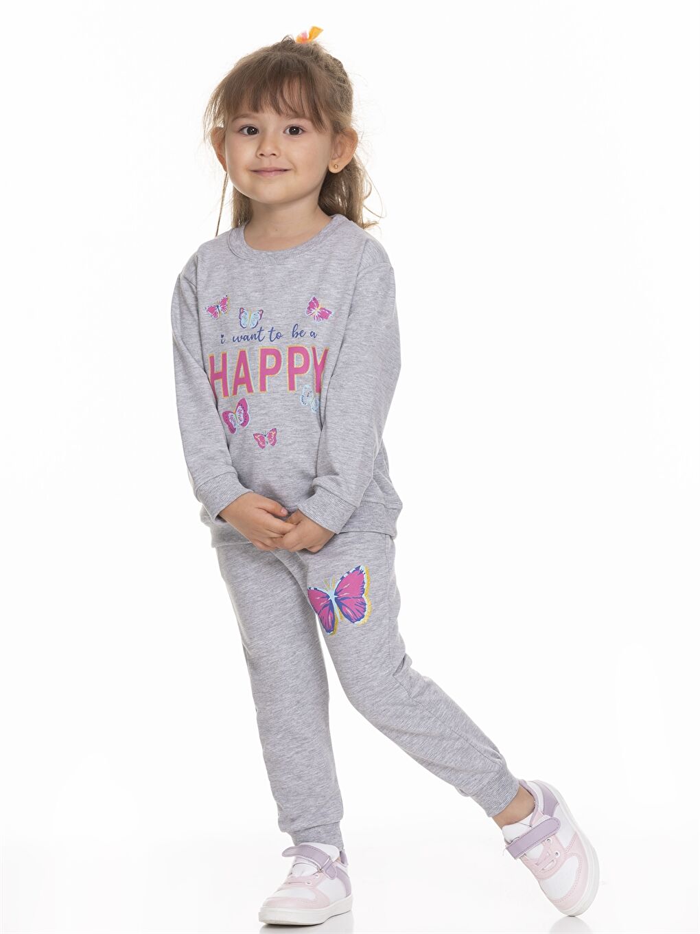 Gri Bisiklet Yaka Uzun Kollu Kız Bebek 2'li Takım-2