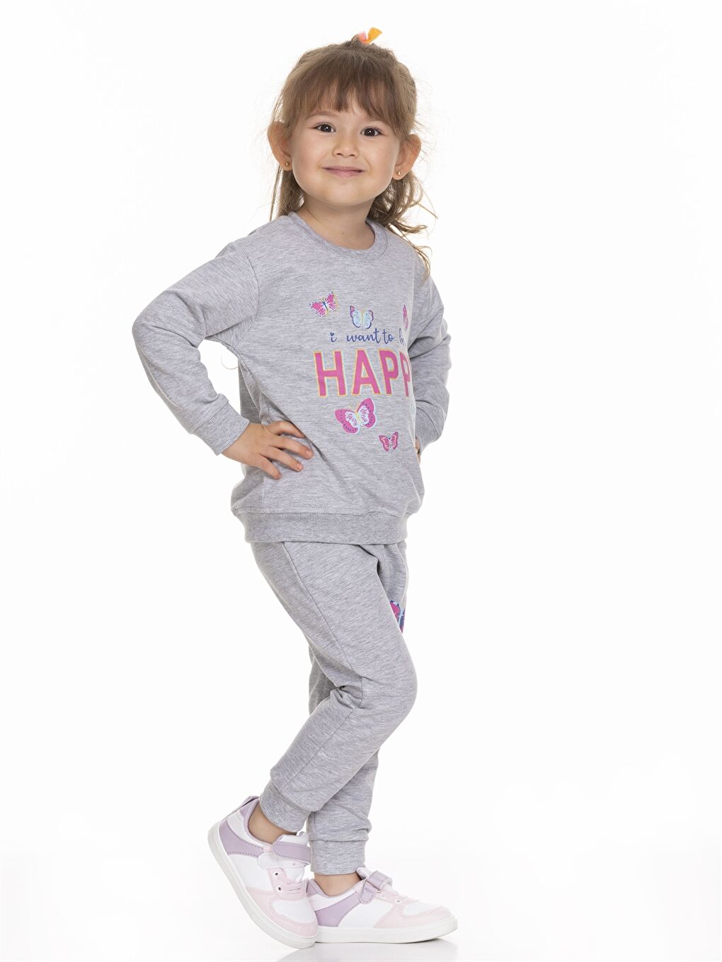 Gri Bisiklet Yaka Uzun Kollu Kız Bebek 2'li Takım-3