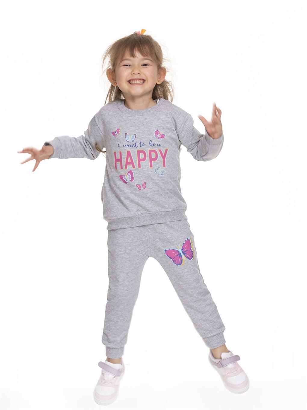 Gri Bisiklet Yaka Uzun Kollu Kız Bebek 2'li Takım-4