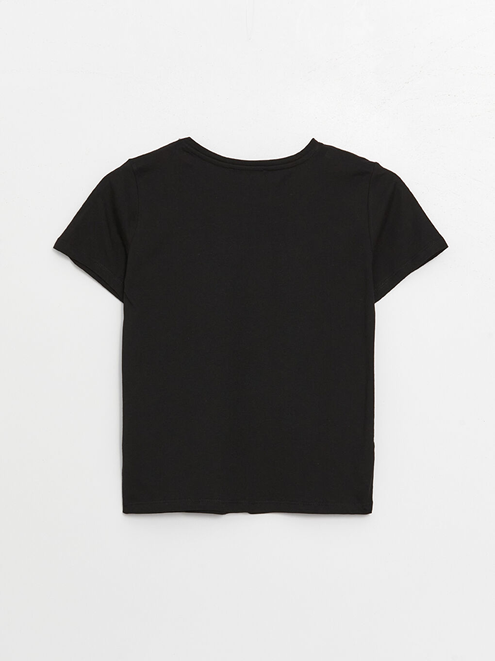 Siyah Bisiklet Yaka Baskılı Kısa Kollu Kadın Tişört-6