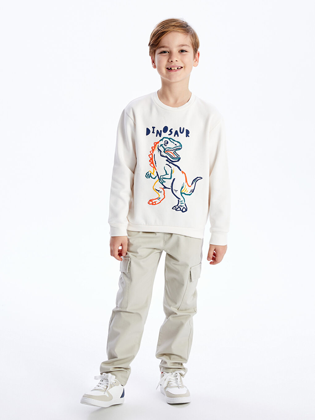 LCW Kids Ekru Bisiklet Yaka Baskılı Uzun Kollu Erkek Çocuk Sweatshirt - 1