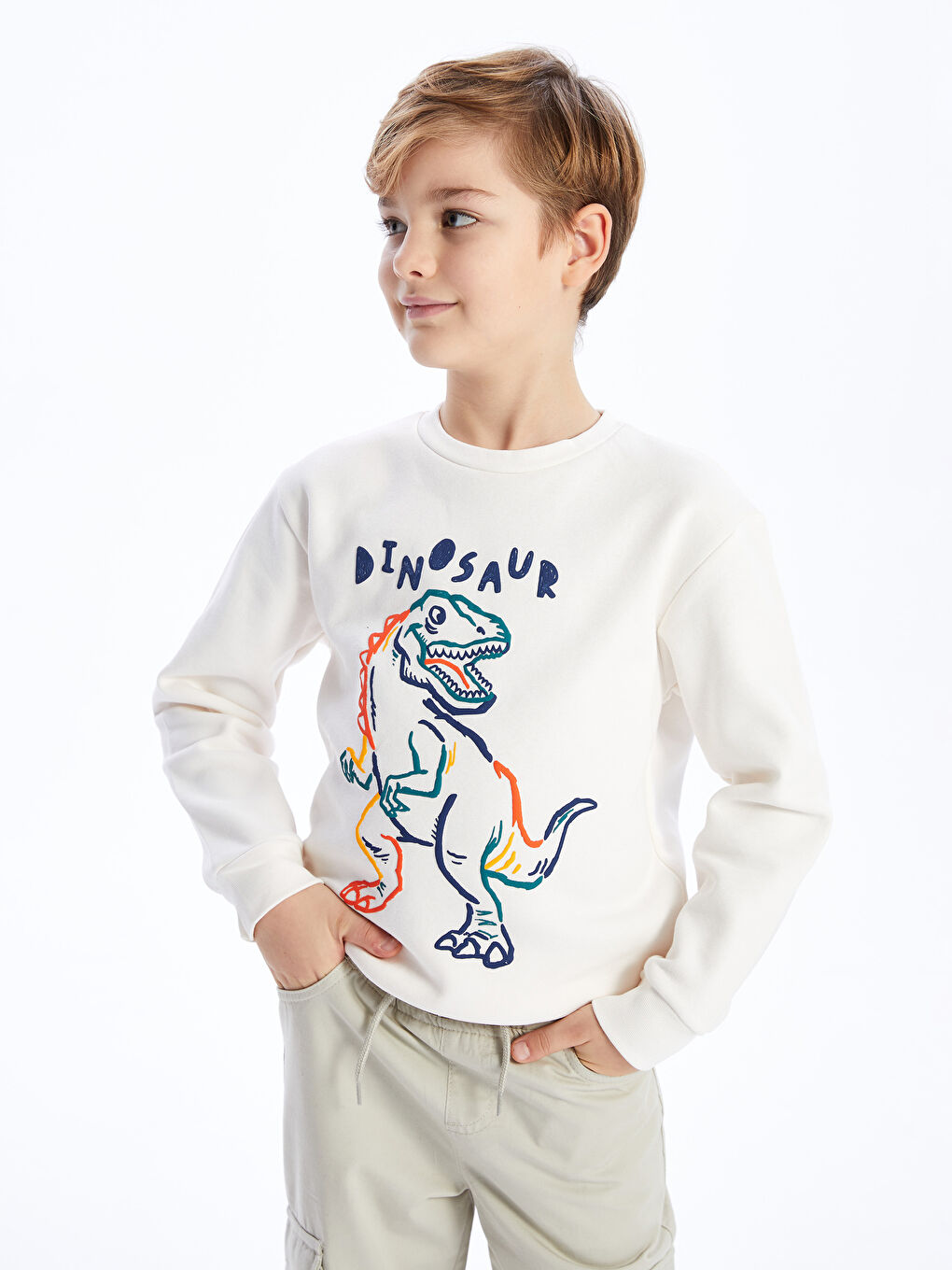 LCW Kids Ekru Bisiklet Yaka Baskılı Uzun Kollu Erkek Çocuk Sweatshirt - 2