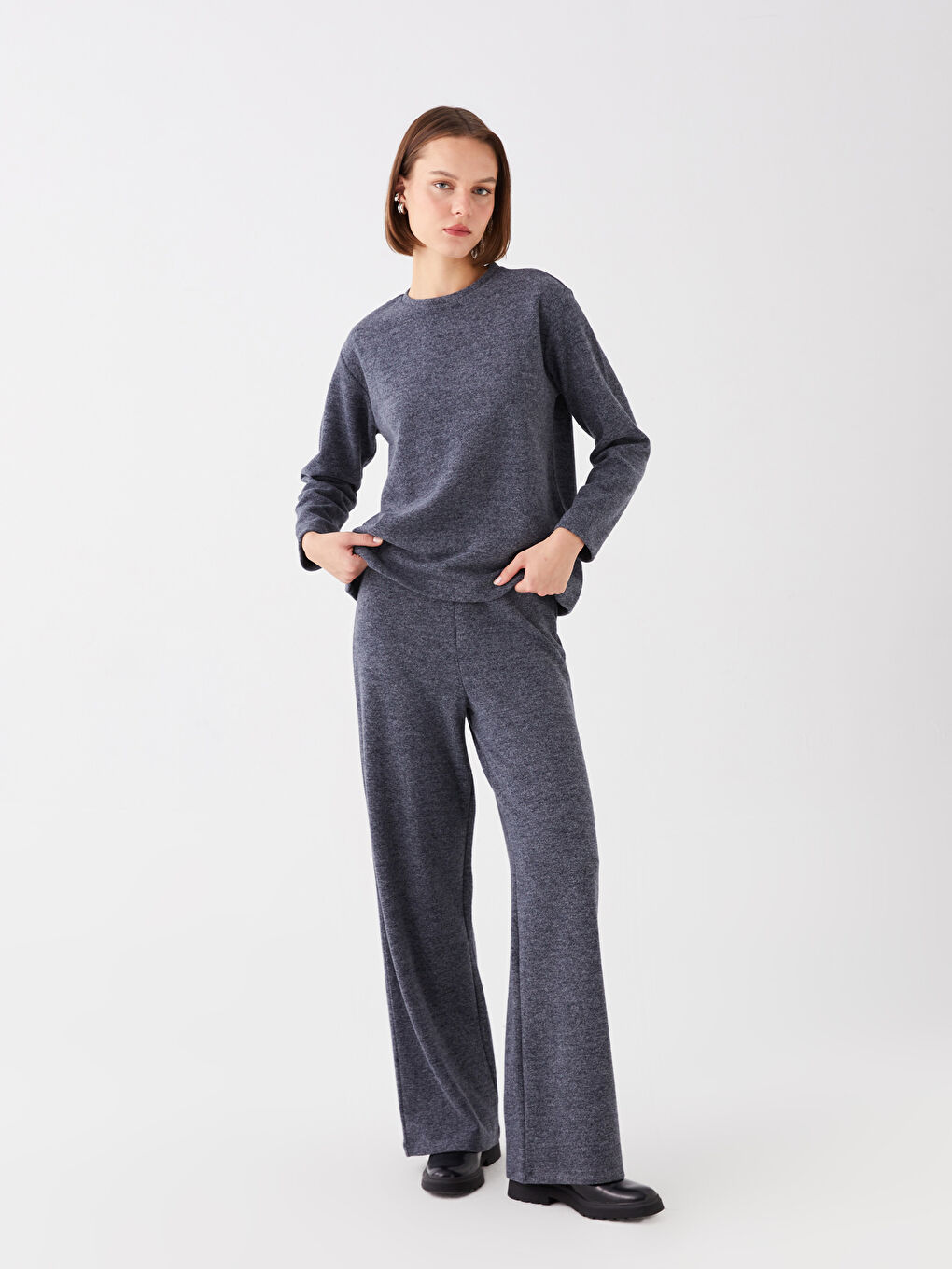 Gri Kadın Beli Lastikli Düz Eşofman Altı