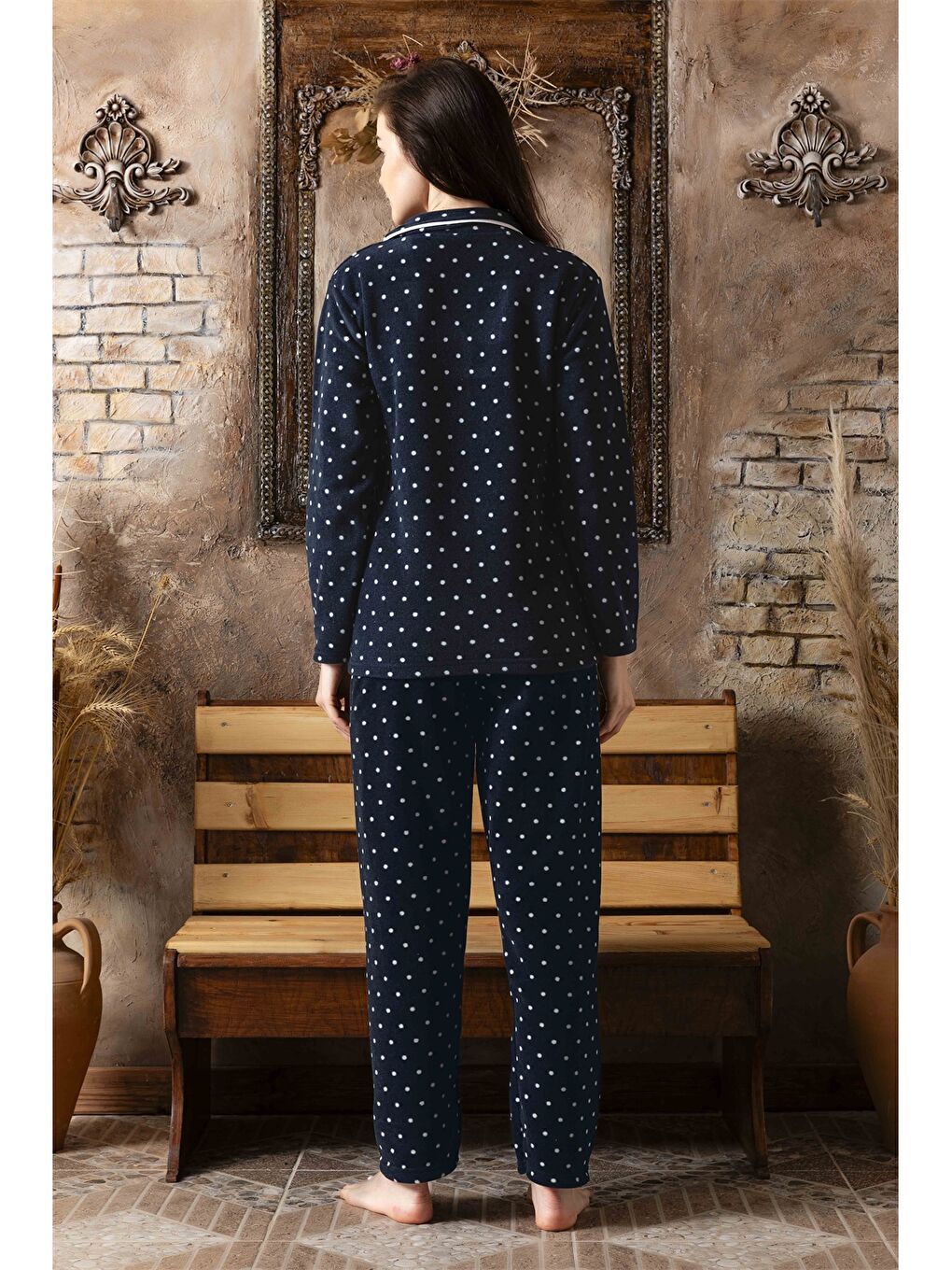 Lacivert Gömlek Yaka Kadın Pijama Takımı-1