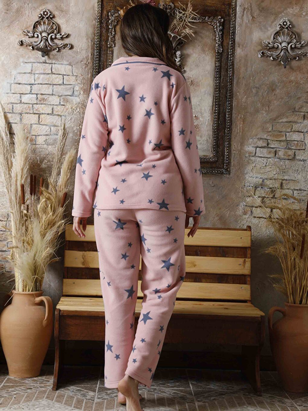 Pembe Gömlek Yaka Kadın Pijama Takımı-1